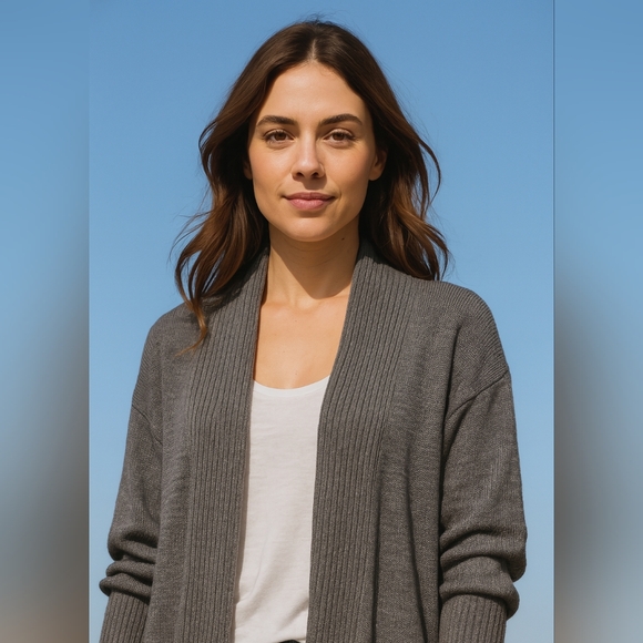 Ann Taylor Sweaters - ANN TAYLOR Coatigan Office L Gray Women's Open Front Cardigan Duster Sweater